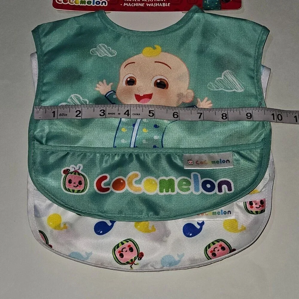NEW 2-pack Cocomelon Bibs Crumb Catcher Pockets Water Resistant Dreamgro